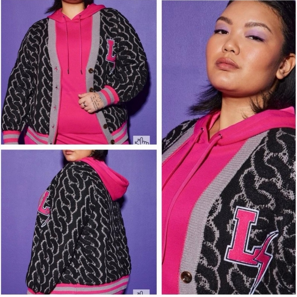 GUS Torrid 3x Lovesick Letter Jacket - pink black button sweater cardigan